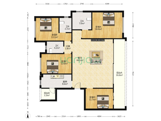 融创九棠府二期 4室1厅3卫 160平方