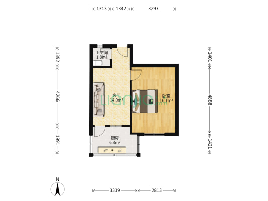 菜王西街12号楼 1室1厅1卫 43平方