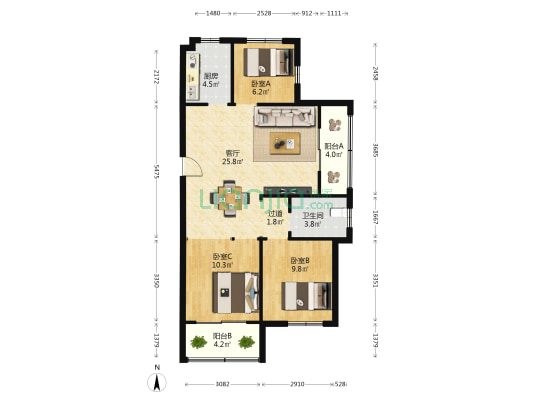 开元盛景 3室1厅1卫 104平方