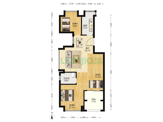 华鸿御江府江悦 3室1厅1卫 98平方