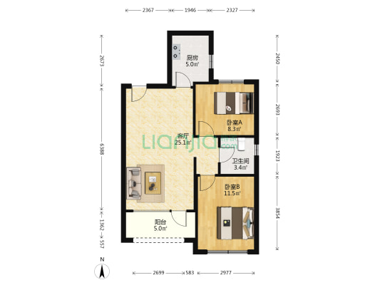 太湖龙府世家 2室1厅1卫 83平方