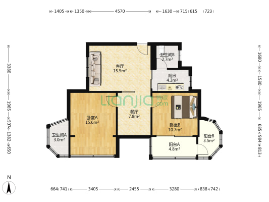 锦园花园 2室2厅2卫 75平方