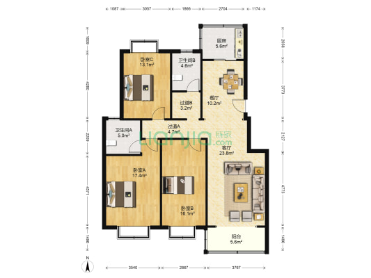 中城花园 3室2厅2卫 120平方