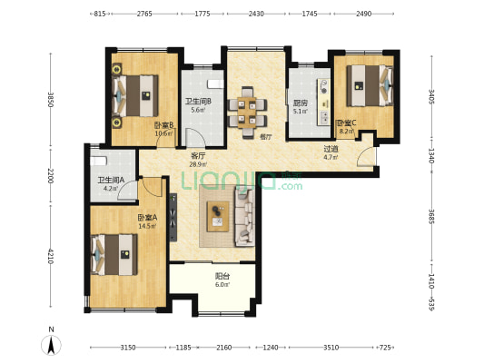 武汉万象城 3室1厅2卫 111平方