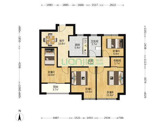 中建锦绣天地一期 4室1厅1卫 88平方