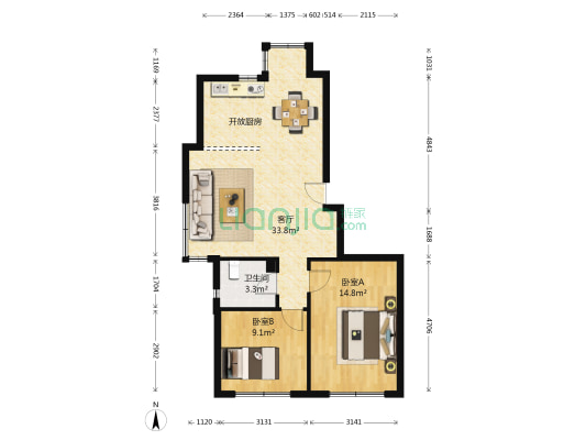 金塘裕墅 2室1厅1卫 80平方