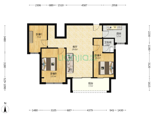 九巨龙·水景苑 3室1厅1卫 99平方
