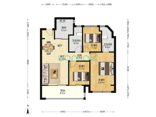 龙湖御湖境 3室1厅2卫 100平方