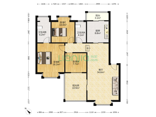 宗申流溪别院 3室1厅2卫 117平方