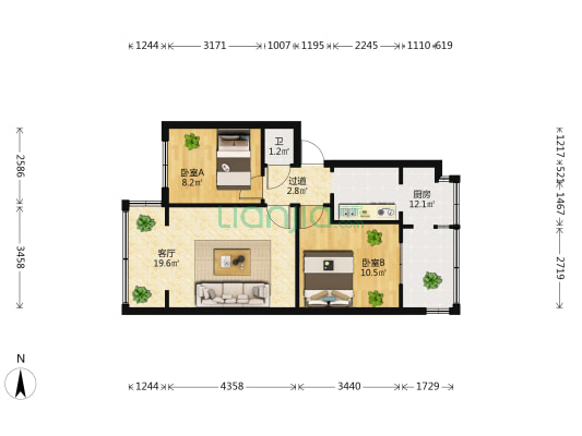 省土产公司宿舍 2室1厅1卫 50平方
