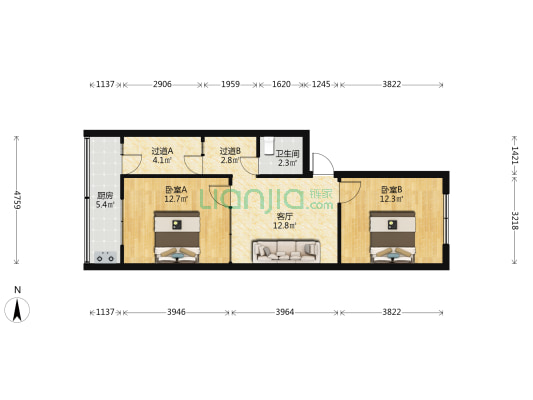 新海巷7号院 2室1厅1卫 67平方