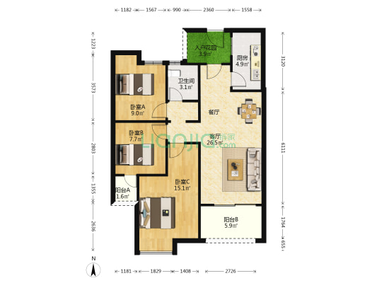福州温泉城 3室1厅1卫 92平方