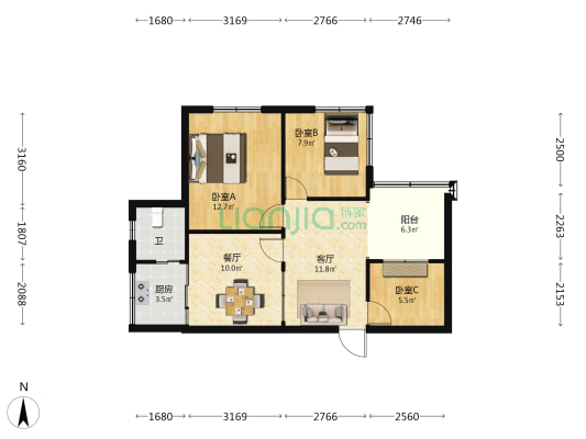 东栗巷4号 3室2厅1卫 64平方