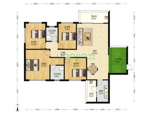 中冶●金海都 4室1厅2卫 144平方