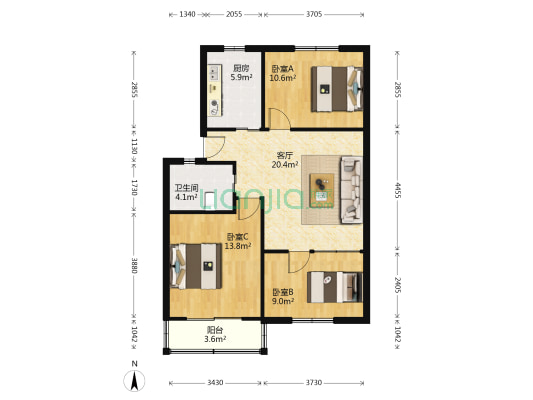 宝城小区 3室1厅1卫 82平方