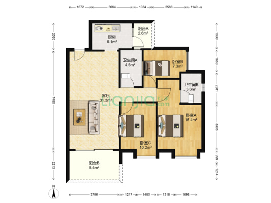 尚城花园 3室1厅2卫 110平方
