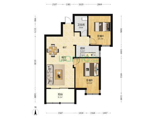 三盛中央公园东区 2室1厅1卫 146平方