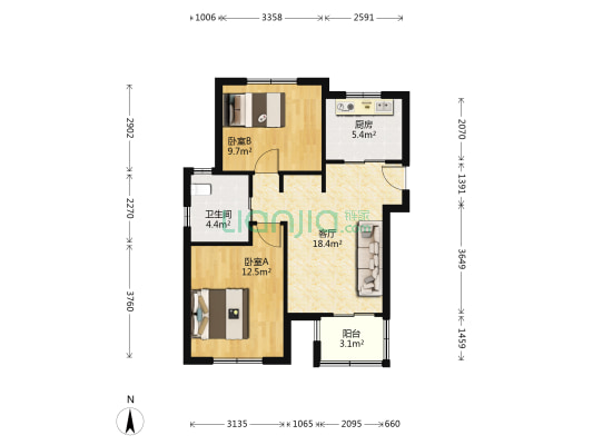 舜峰家苑 2室1厅1卫 75平方