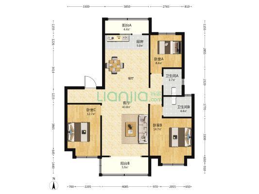 秀兰青州府 3室1厅2卫 135平方