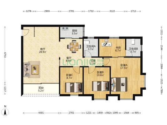 荟翠豪庭 4室2厅2卫 133平方