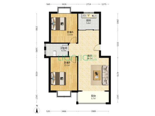 新源首尔小镇 2室1厅1卫 92平方
