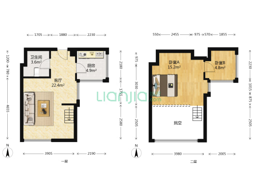 凯旋大厦 2室1厅1卫 46平方