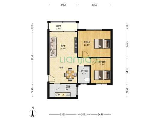 海宏苑 2室1厅1卫 68平方