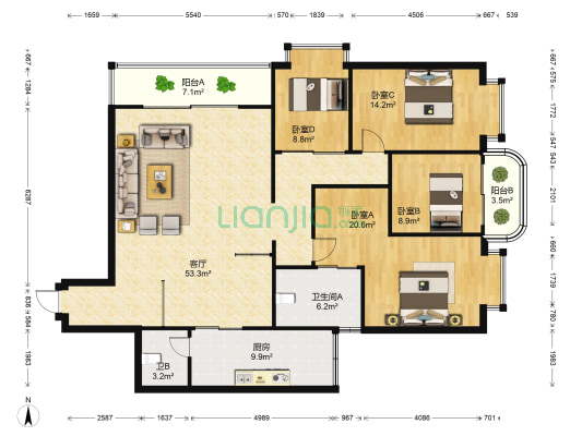 龙腾大厦 4室1厅2卫 179平方