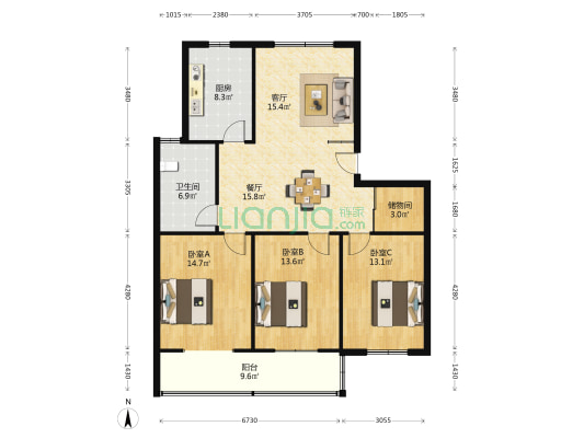 金桥南苑 3室2厅1卫 113平方