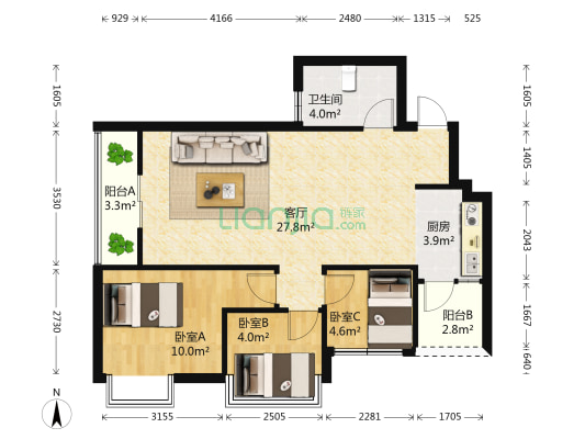 东盟华府 3室1厅1卫 79平方