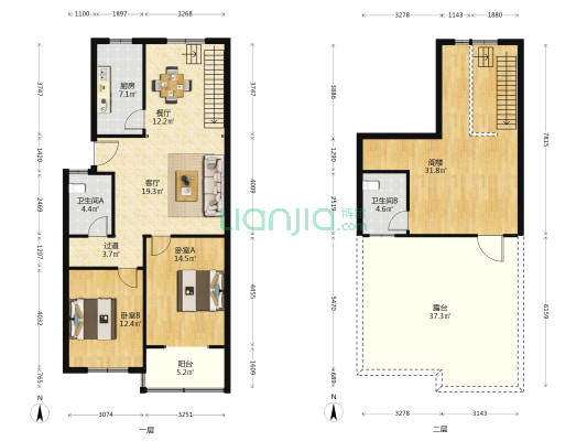 陇海花园 2室2厅2卫 95平方