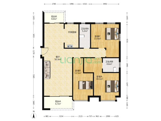 鼎旺家园 3室1厅2卫 154平方