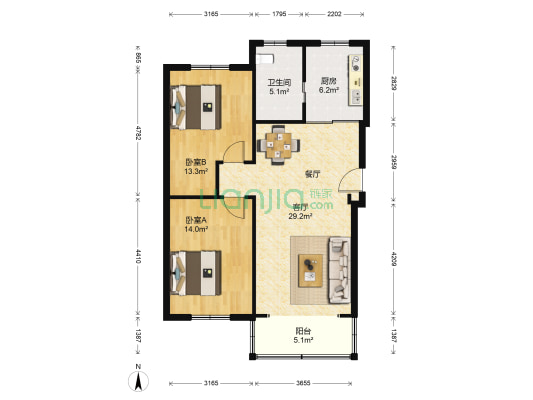 江中公寓 2室1厅1卫 89平方