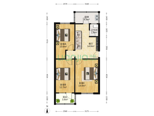 管道局第五生活区南区 3室1厅1卫 69平方