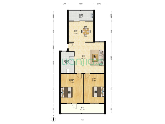 迎春南区（工行家属院） 2室2厅1卫 119平方