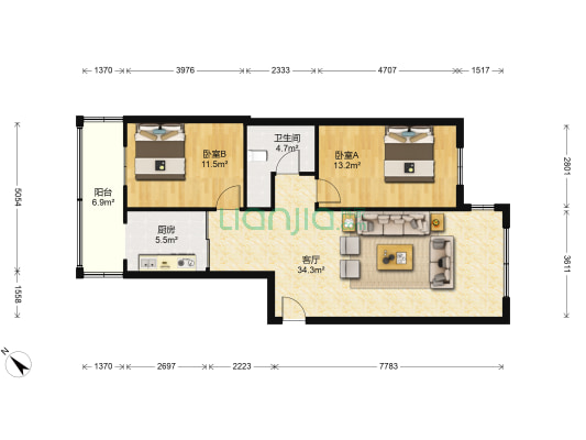 正基嘉苑 2室1厅1卫 107平方