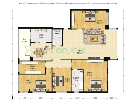合作金融大厦 4室2厅2卫 232平方