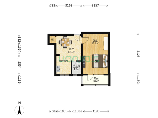 西直门外南路24号院 1室1厅1卫 45平方