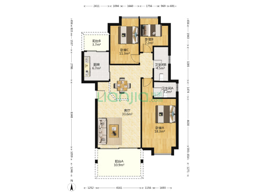 福虹阳光美地 3室1厅2卫 116平方