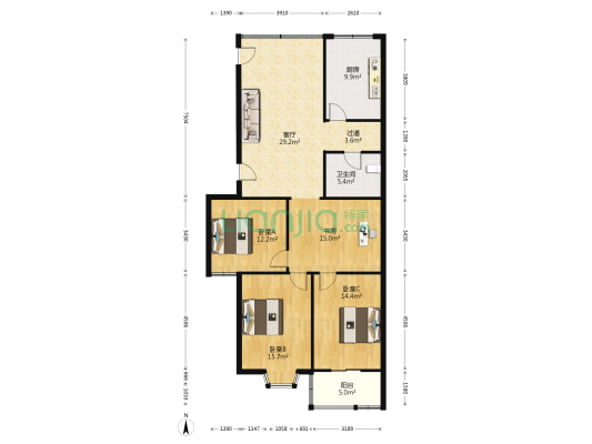 空军世纪花园 4室1厅1卫 119平方