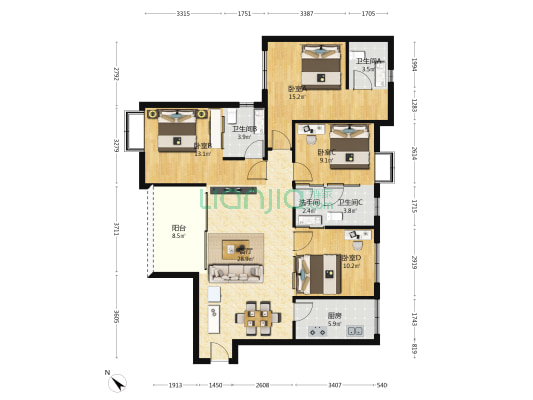 三亚·未名湖 4室1厅4卫 118平方
