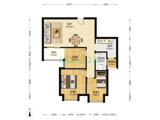 天筑塞纳 3室1厅1卫 79平方