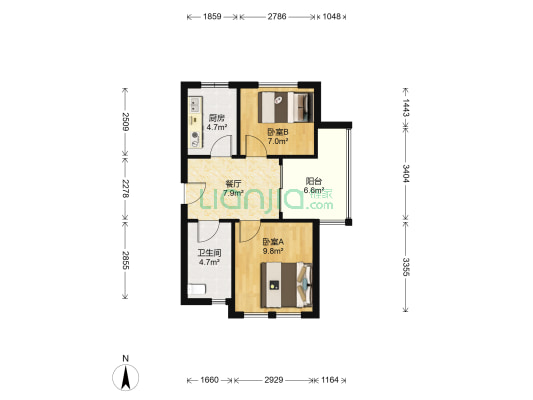 中沙东岸嘉园二区 2室1厅1卫 57平方