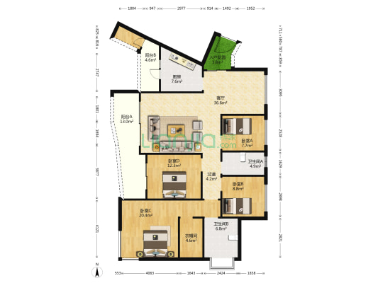 棕榈泉悦江国际B区 4室1厅2卫 168平方