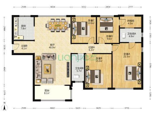 雅和苑 4室1厅2卫 158平方