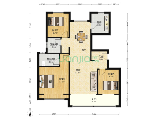 璞樾·御珑湖 3室1厅2卫 127平方