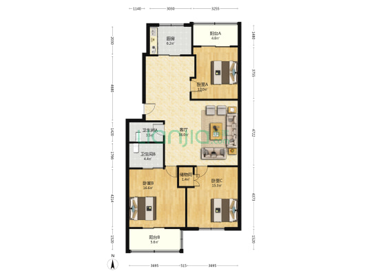 综合小区 3室1厅2卫 122平方