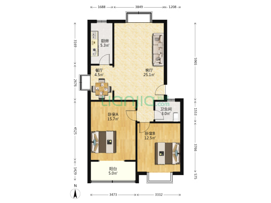 南华苑 2室2厅1卫 91平方