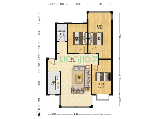 化机厂家属院 3室1厅1卫 95平方