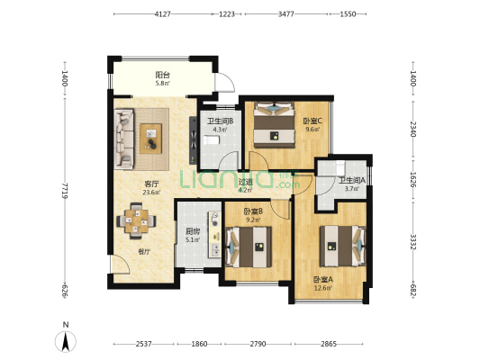 中邦浪琴湾一期 3室1厅2卫 99平方